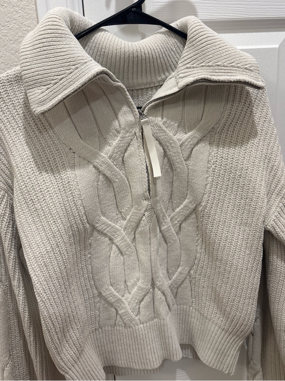 lululemon athletica Cream Cable-Knit Half-Zip Sweater